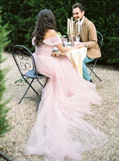 Свадебное платье Rose David Austin. Силуэт А-силуэт. Цвет Голубой / Синий, Пепельный / Металлик, оттенки Розового. Вид 10