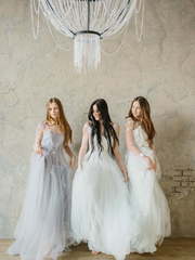 Свадебное платье Lazurit. Силуэт А-силуэт. Цвет Белый / Молочный, Пепельный / Металлик, оттенки Розового, Голубой / Синий. Вид 2