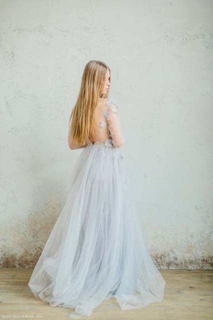 Свадебное платье Lazurit. Силуэт А-силуэт. Цвет Белый / Молочный, Голубой / Синий, Пепельный / Металлик, оттенки Розового. Вид 3