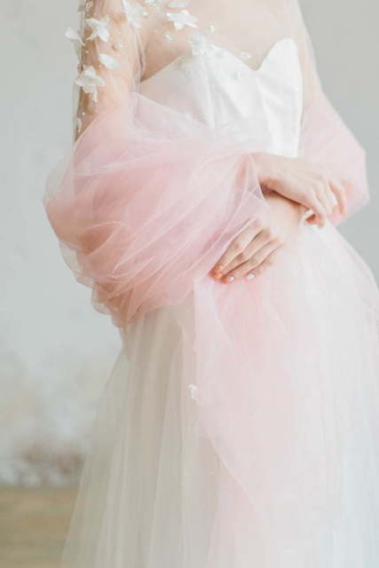 Свадебное платье Lazurit. Силуэт А-силуэт. Цвет Белый / Молочный, Голубой / Синий, Пепельный / Металлик, оттенки Розового. Вид 4