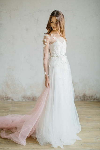 Свадебное платье Lazurit. Силуэт А-силуэт. Цвет Белый / Молочный, Голубой / Синий, Пепельный / Металлик, оттенки Розового. Вид 5