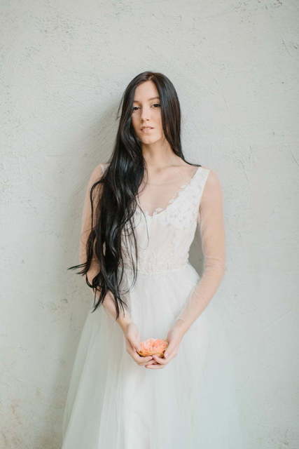 Свадебное платье Lazurit. Силуэт А-силуэт. Цвет Белый / Молочный, Голубой / Синий, Пепельный / Металлик, оттенки Розового. Вид 7