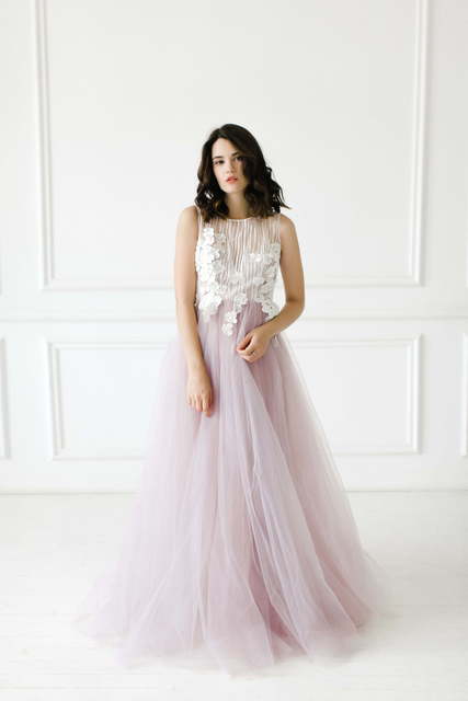 Свадебное платье Venera. Силуэт А-силуэт. Цвет Белый / Молочный, Лавандовый / Фиолетовый, оттенки Розового. Вид 5