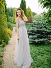 Свадебное платье Orchid. Силуэт А-силуэт. Цвет Пепельный / Металлик, Голубой / Синий. Вид 1