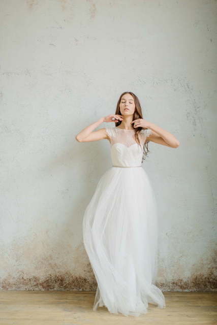 Свадебное платье Pearl. Силуэт А-силуэт. Цвет Белый / Молочный. Вид 1