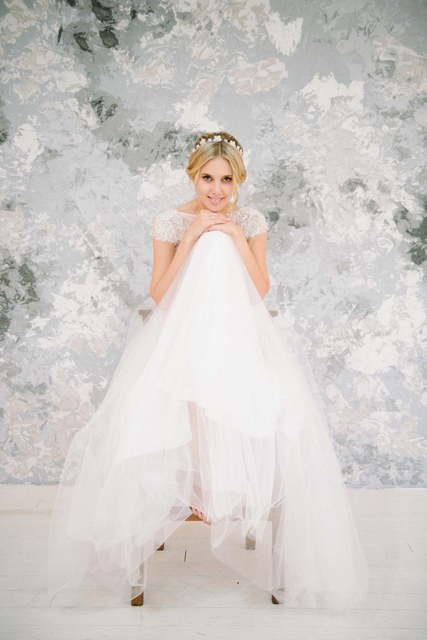 Свадебное платье Pearl. Силуэт А-силуэт. Цвет Белый / Молочный. Вид 3