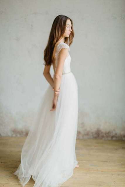 Свадебное платье Pearl. Силуэт А-силуэт. Цвет Белый / Молочный. Вид 6