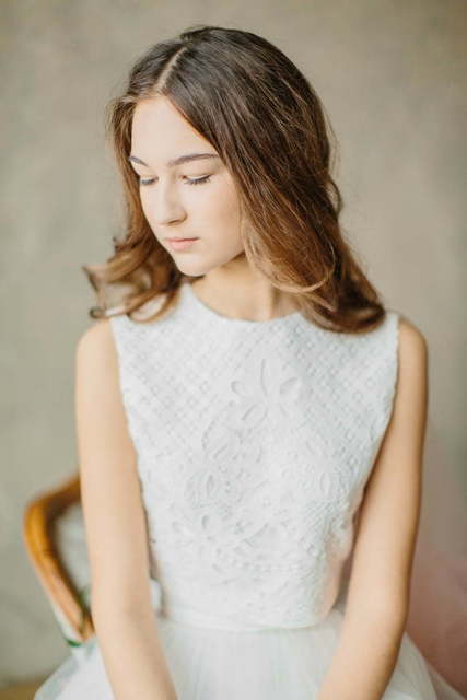 Свадебное платье Lotus. Силуэт А-силуэт. Цвет Айвори / Капучино. Вид 3