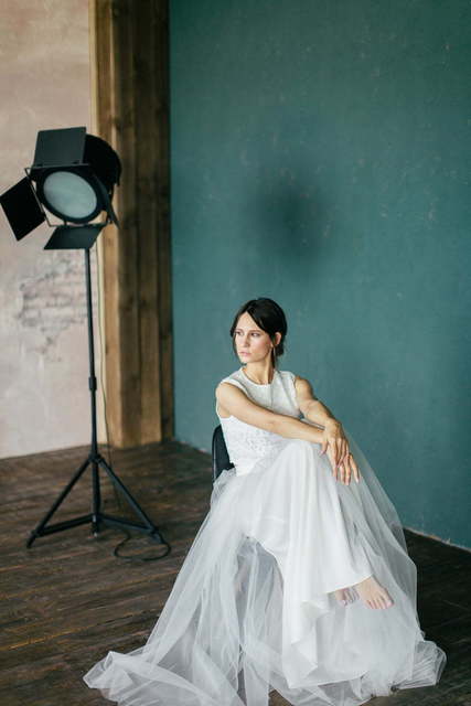 Свадебное платье Lotus. Силуэт А-силуэт. Цвет Айвори / Капучино. Вид 4