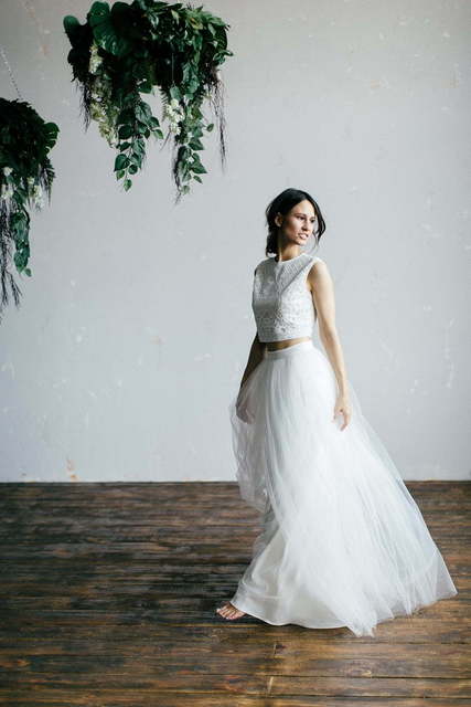 Свадебное платье Lotus. Силуэт А-силуэт. Цвет Айвори / Капучино. Вид 7