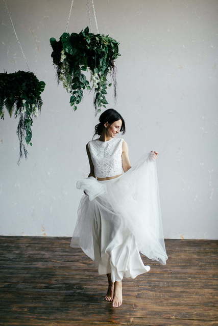 Свадебное платье Lotus. Силуэт А-силуэт. Цвет Айвори / Капучино. Вид 9