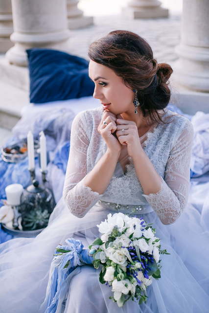 Свадебное платье Gerbera. Силуэт А-силуэт. Цвет Голубой / Синий, Лавандовый / Фиолетовый, Пепельный / Металлик. Вид 5