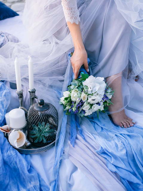 Свадебное платье Gerbera. Силуэт А-силуэт. Цвет Голубой / Синий, Лавандовый / Фиолетовый, Пепельный / Металлик. Вид 6