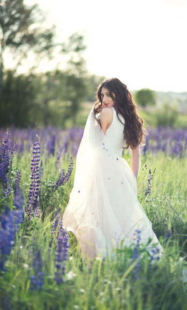 Свадебное платье Ангел. Силуэт А-силуэт, Прямое. Цвет Белый / Молочный, Персик / Оранжевый, оттенки Розового. Вид 2