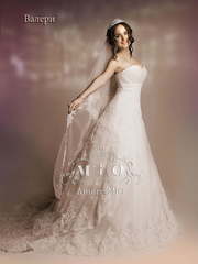 Свадебное платье Валери. Силуэт А-силуэт. Цвет Айвори / Капучино, оттенки Розового. Вид 1