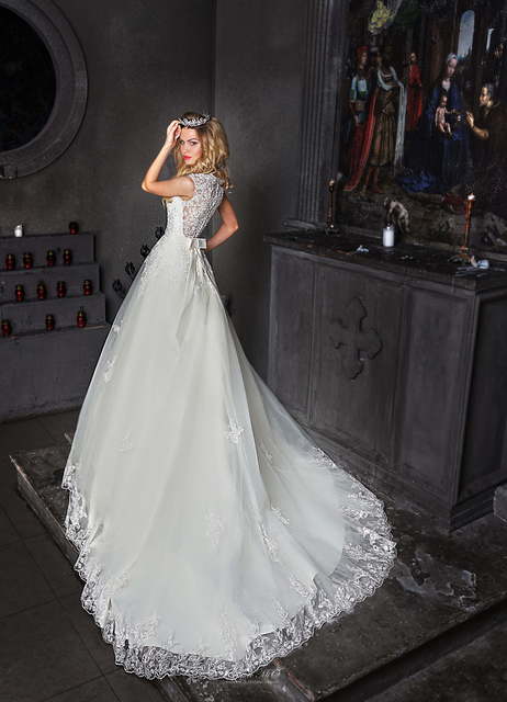 Свадебное платье Элизабет. Силуэт А-силуэт. Цвет Белый / Молочный. Вид 2