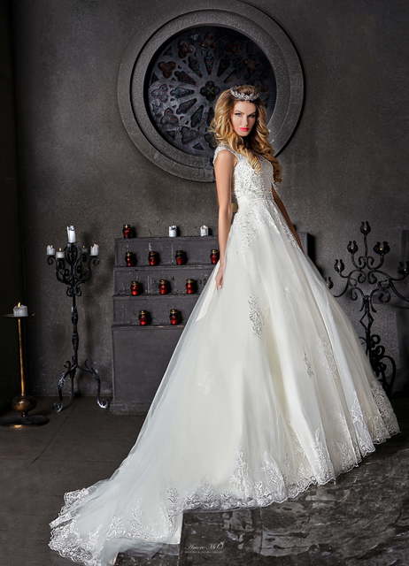 Свадебное платье Элизабет. Силуэт А-силуэт. Цвет Белый / Молочный. Вид 3