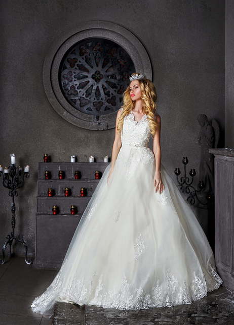 Свадебное платье Элизабет. Силуэт А-силуэт. Цвет Белый / Молочный. Вид 4