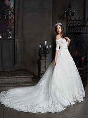 Свадебное платье Ариэль. Силуэт А-силуэт. Цвет Белый / Молочный. Вид 1