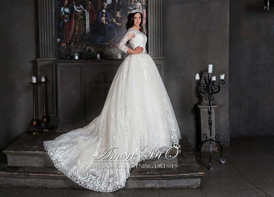 Свадебное платье Кейси 3. Силуэт Пышное, А-силуэт. Цвет Айвори / Капучино, Белый / Молочный. Вид 3