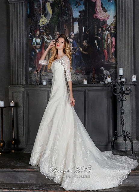 Свадебное платье Алисия. Силуэт А-силуэт. Цвет Белый / Молочный. Вид 3