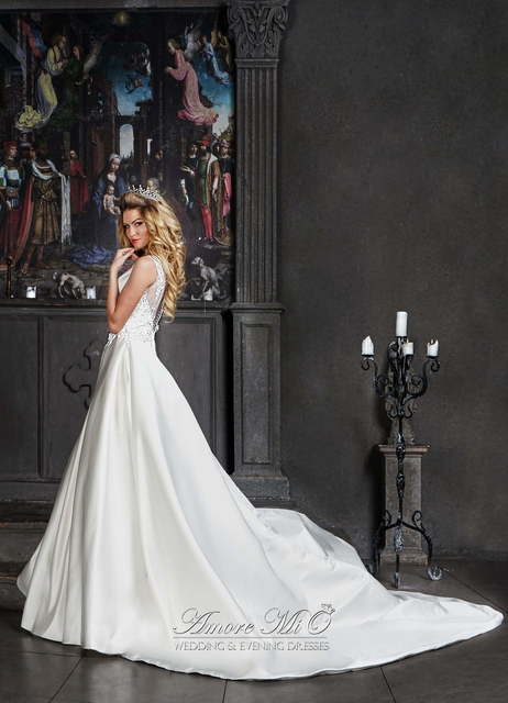 Свадебное платье Лайна. Силуэт А-силуэт. Цвет Белый / Молочный. Вид 3