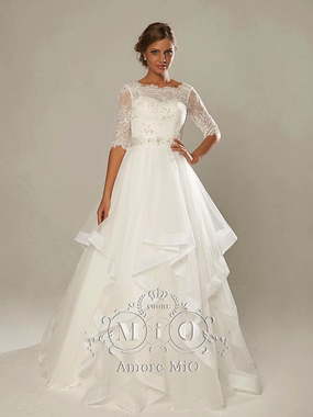 Свадебное платье Миранда. Силуэт А-силуэт. Цвет Белый / Молочный. Вид 1