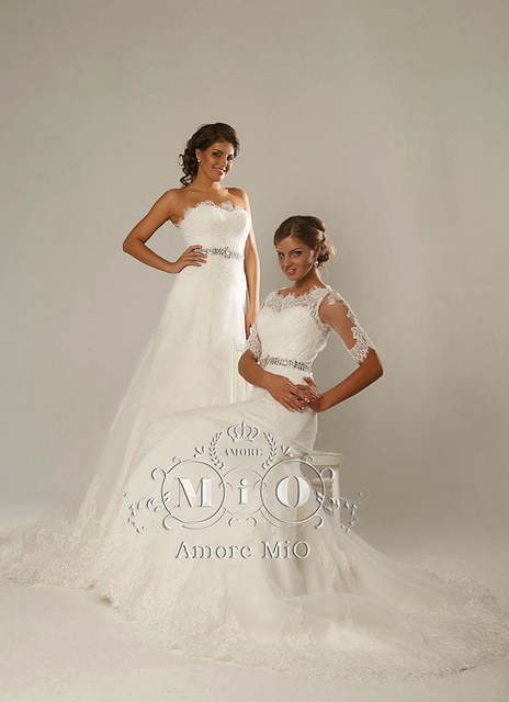 Свадебное платье Ивона 2. Силуэт А-силуэт. Цвет Айвори / Капучино. Вид 5