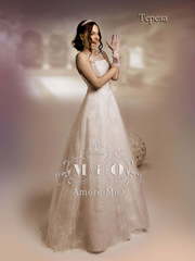 Свадебное платье Тереза. Силуэт А-силуэт. Цвет Айвори / Капучино, оттенки Розового. Вид 1