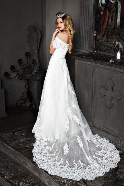 Свадебное платье Олимпия. Силуэт А-силуэт. Цвет Белый / Молочный. Вид 3