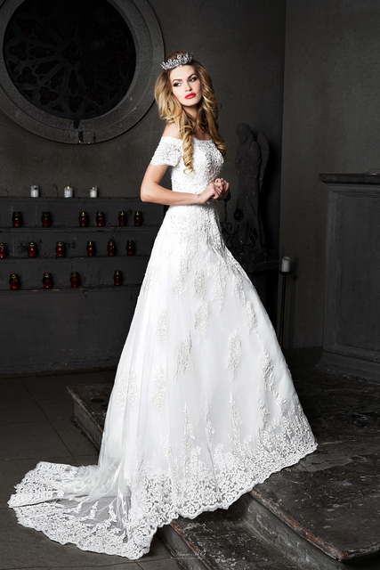 Свадебное платье Олимпия. Силуэт А-силуэт. Цвет Белый / Молочный. Вид 4