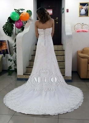 Свадебное платье Иоанна. Силуэт А-силуэт. Цвет Айвори / Капучино. Вид 2