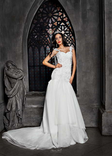 Свадебное платье Августина. Силуэт Рыбка, А-силуэт. Цвет Белый / Молочный. Вид 2