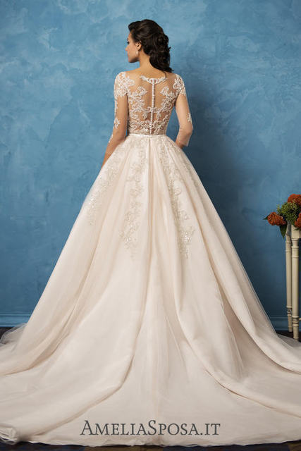 Свадебное платье Cornelia. Силуэт А-силуэт. Цвет Айвори / Капучино, Персик / Оранжевый. Вид 3