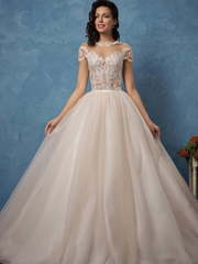 Свадебное платье Regina. Силуэт Пышное, А-силуэт. Цвет Айвори / Капучино, оттенки Розового. Вид 1