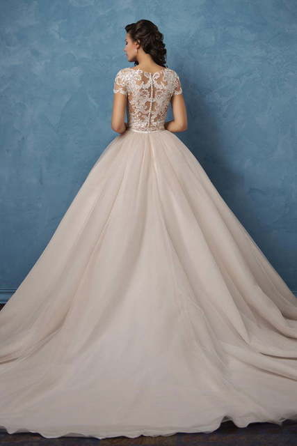 Свадебное платье Regina. Силуэт Пышное, А-силуэт. Цвет Айвори / Капучино, оттенки Розового. Вид 3