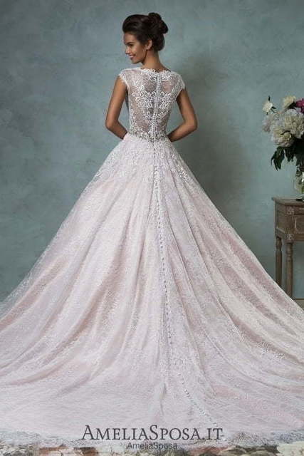 Свадебное платье Dominika. Силуэт Пышное, А-силуэт. Цвет Белый / Молочный, оттенки Розового. Вид 2