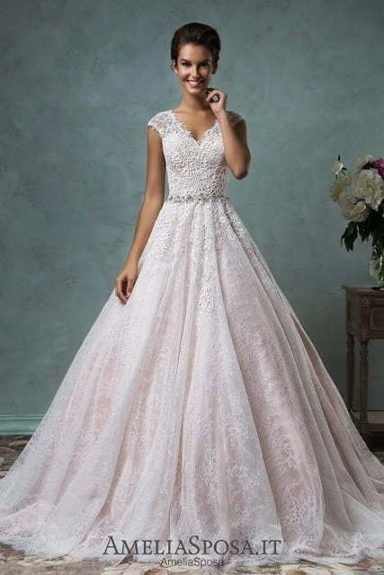 Свадебное платье Dominika. Силуэт Пышное, А-силуэт. Цвет Белый / Молочный, оттенки Розового. Вид 4