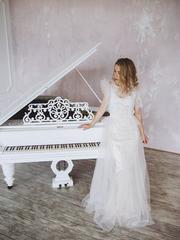 Свадебное платье Мэри. Силуэт А-силуэт. Цвет Айвори / Капучино, Персик / Оранжевый. Вид 1