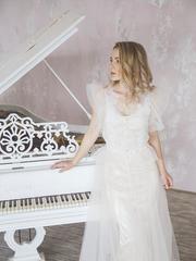 Свадебное платье Мэри. Силуэт А-силуэт. Цвет Айвори / Капучино, Персик / Оранжевый. Вид 2