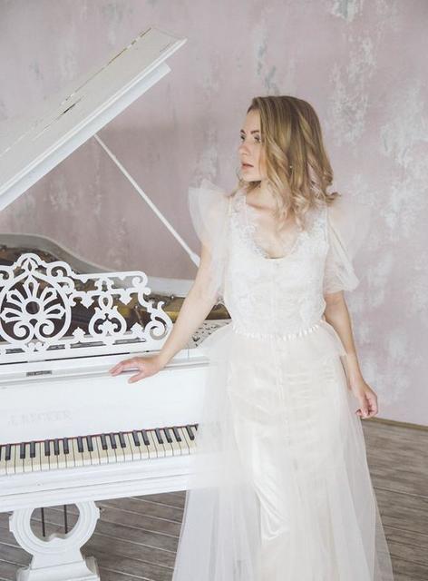 Свадебное платье Мэри. Силуэт А-силуэт. Цвет Айвори / Капучино, Персик / Оранжевый. Вид 2