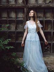 Свадебное платье Кристел. Силуэт А-силуэт, Прямое. Цвет Голубой / Синий. Вид 1