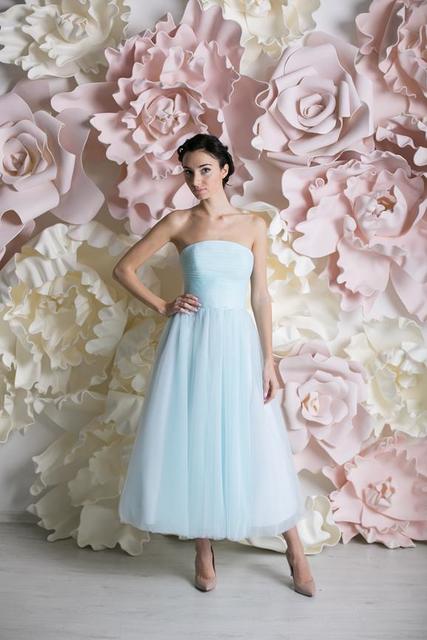 Свадебное платье Беатрис. Силуэт А-силуэт. Цвет Голубой / Синий. Вид 2