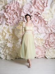 Свадебное платье Полин. Силуэт А-силуэт. Цвет Айвори / Капучино, Персик / Оранжевый, оттенки Зеленого. Вид 2