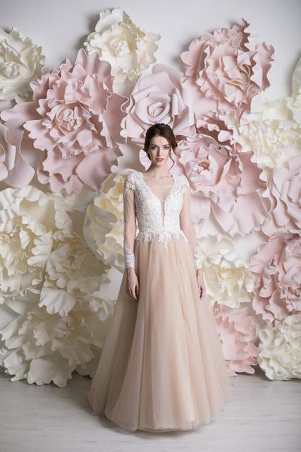 Свадебное платье Орабель. Силуэт А-силуэт. Цвет Айвори / Капучино, Персик / Оранжевый. Вид 2