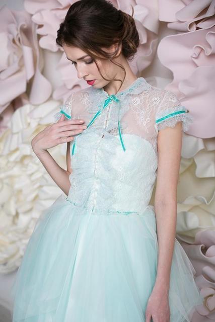 Свадебное платье Жозефин. Силуэт А-силуэт. Цвет Тиффани, Голубой / Синий. Вид 2