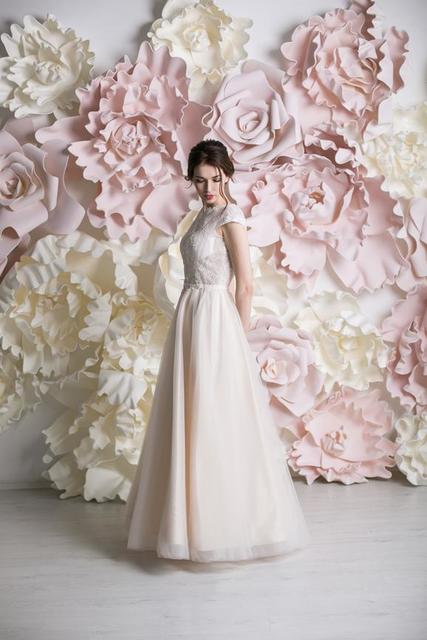 Свадебное платье Мегейн. Силуэт А-силуэт. Цвет Айвори / Капучино, Персик / Оранжевый. Вид 2