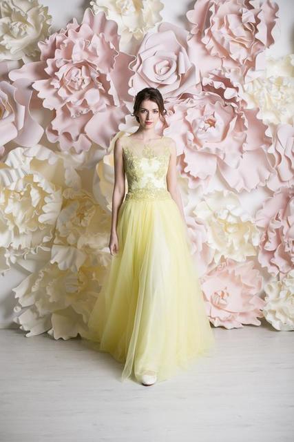 Свадебное платье Аурели. Силуэт А-силуэт. Цвет Айвори / Капучино, Золото. Вид 2