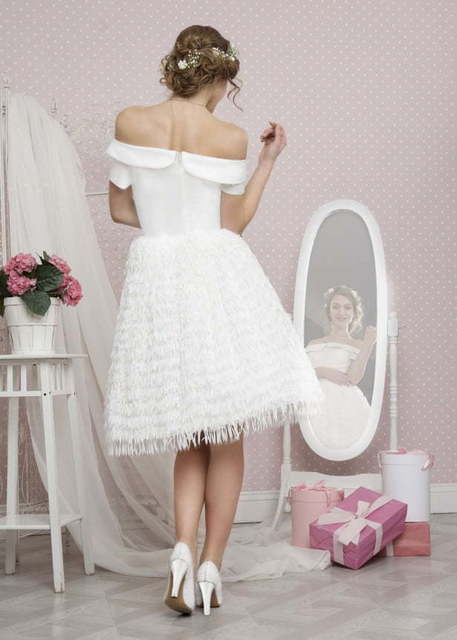 Свадебное платье TB032. Силуэт А-силуэт. Цвет Белый / Молочный. Вид 2