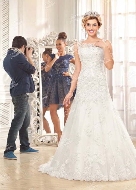 Свадебное платье C0596. Силуэт А-силуэт. Цвет Белый / Молочный. Вид 3